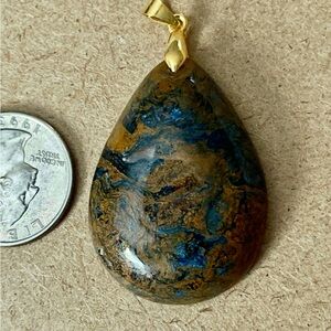 Elegant Blue XXL Brown Pietersite Teardrop Pendant Necklace